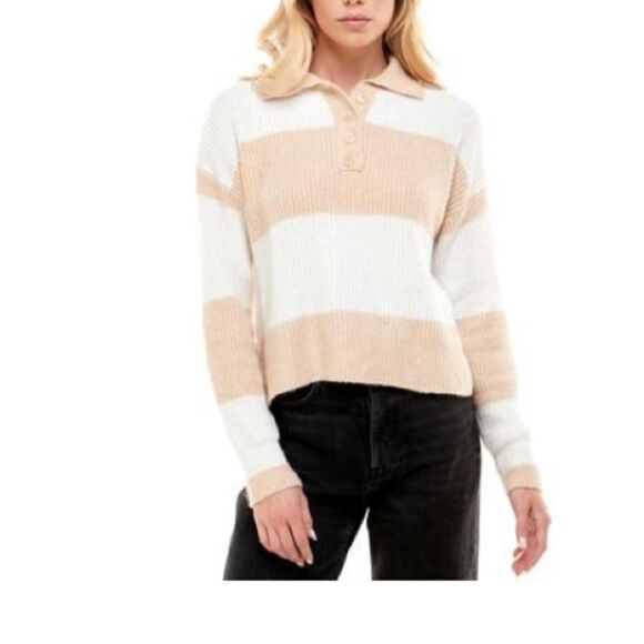 Ultra Flirt Juniors Striped Rugby Sweater,Smoke Grey Stripe,large - Picture 2 of 3